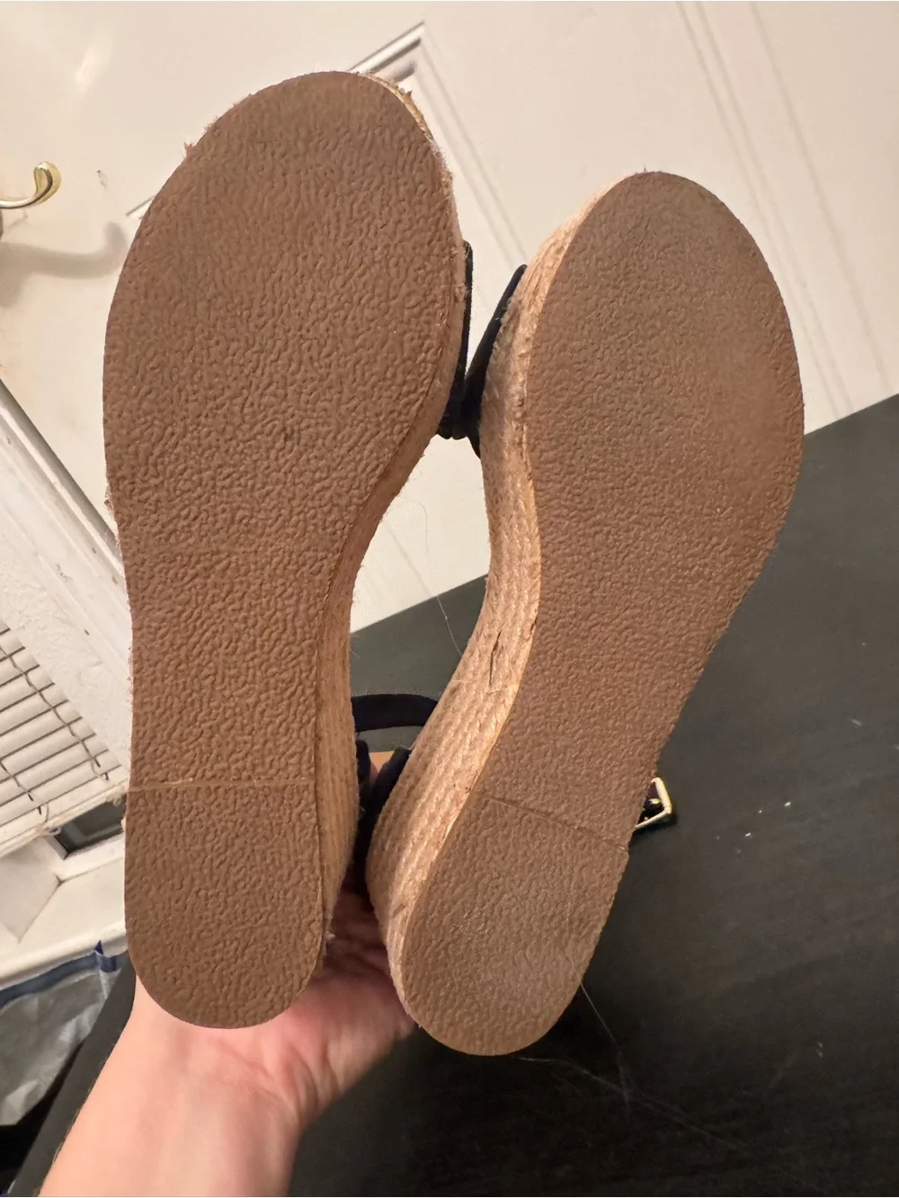 J. by J Crew Platform Suede Scalloped Flatform Espadrilles Wedge Sandal 8 Navy